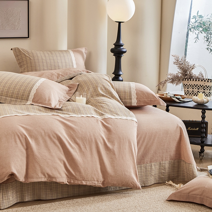 91家纺网 家纺一手货源 找家纺 喜四方 2026新款100%全棉纯棉色织水洗棉花边工艺款四件套-系列一 北辰