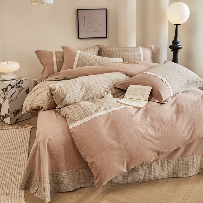 91家纺网 家纺一手货源 找家纺 喜四方 2026新款100%全棉纯棉色织水洗棉花边工艺款四件套-系列一 北辰