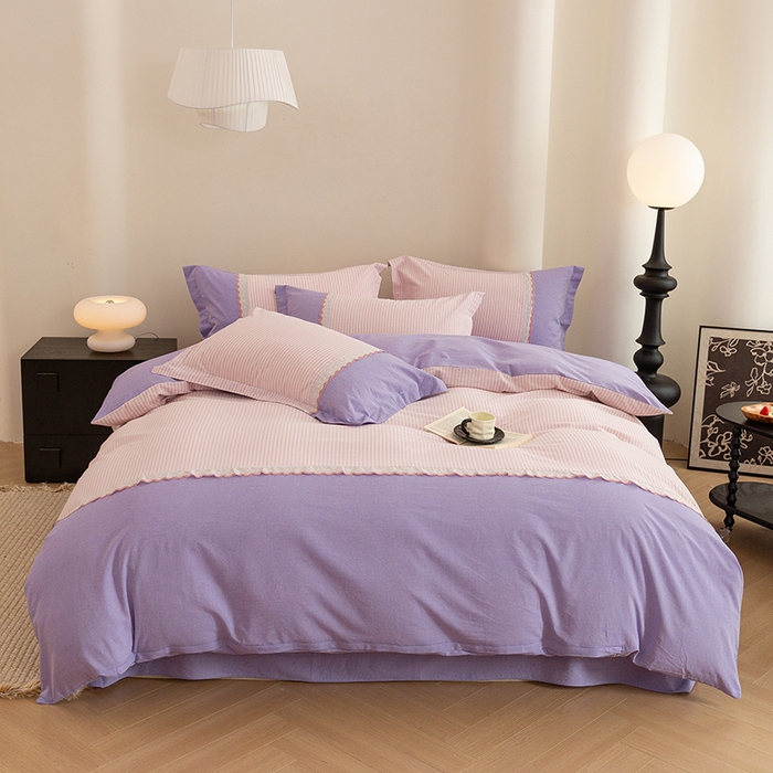 喜四方 2026新款100%全棉纯棉色织水洗棉花边工艺款四件套-系列一 春日