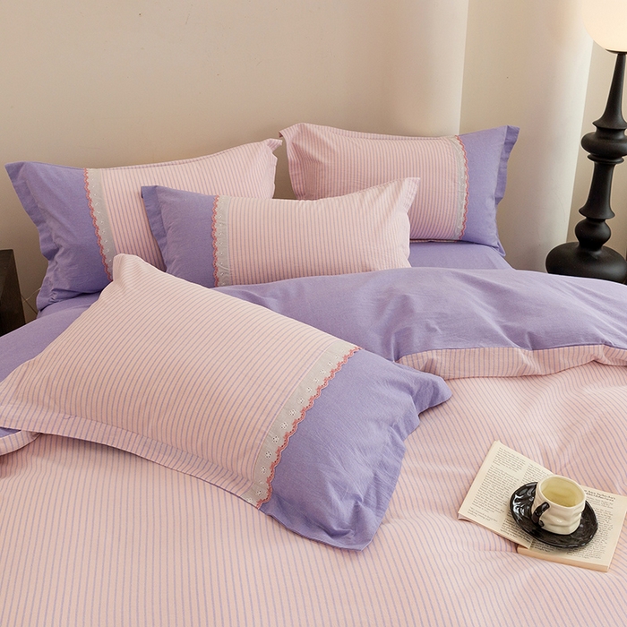 91家纺网 家纺一手货源 找家纺 喜四方 2026新款100%全棉纯棉色织水洗棉花边工艺款四件套-系列一 春日