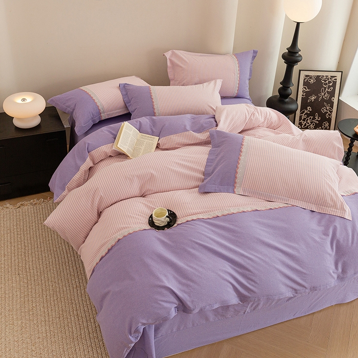 91家纺网 家纺一手货源 找家纺 喜四方 2026新款100%全棉纯棉色织水洗棉花边工艺款四件套-系列一 春日