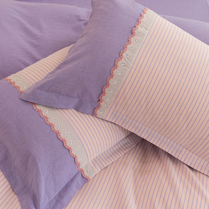 91家纺网 家纺一手货源 找家纺 喜四方 2026新款100%全棉纯棉色织水洗棉花边工艺款四件套-系列一 春日