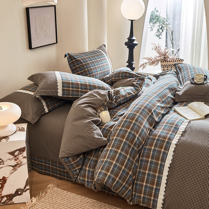 91家纺网 家纺一手货源 找家纺 喜四方 2026新款100%全棉纯棉色织水洗棉花边工艺款四件套-系列一 洛克