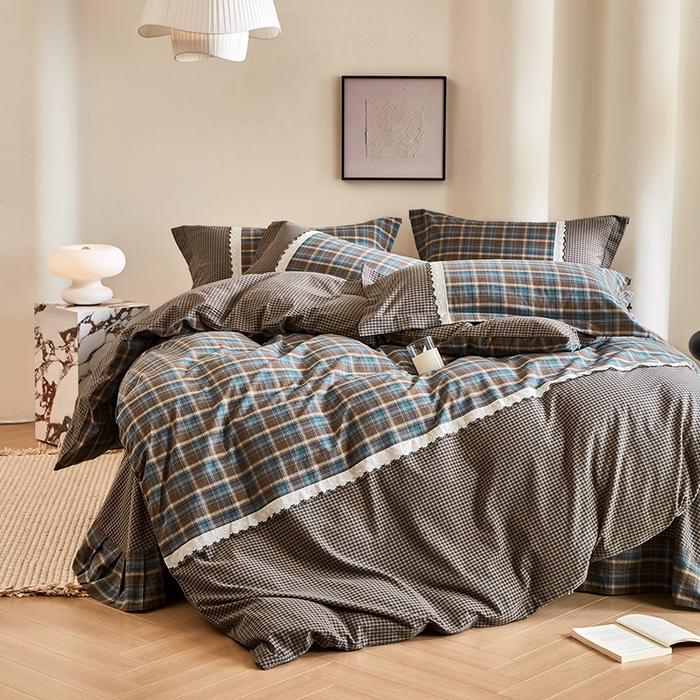 91家纺网 家纺一手货源 找家纺 喜四方 2026新款100%全棉纯棉色织水洗棉花边工艺款四件套-系列一 洛克