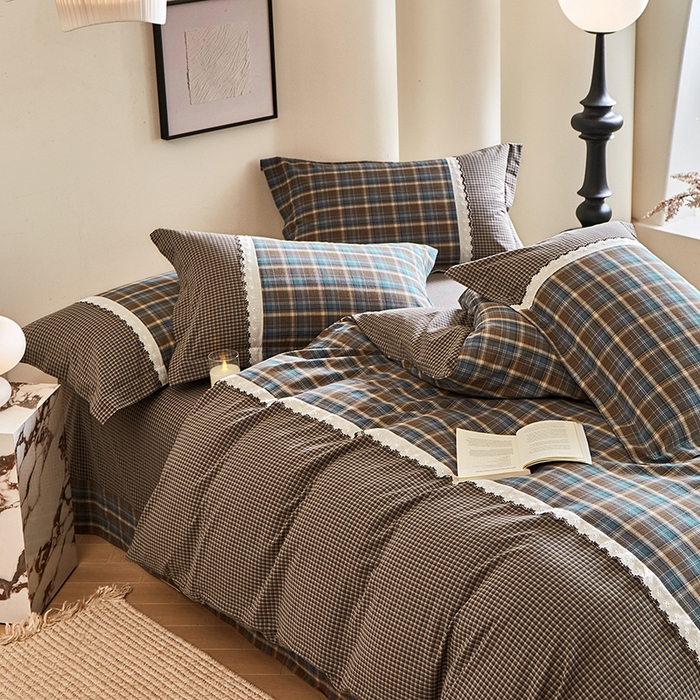 91家纺网 家纺一手货源 找家纺 喜四方 2026新款100%全棉纯棉色织水洗棉花边工艺款四件套-系列一 洛克