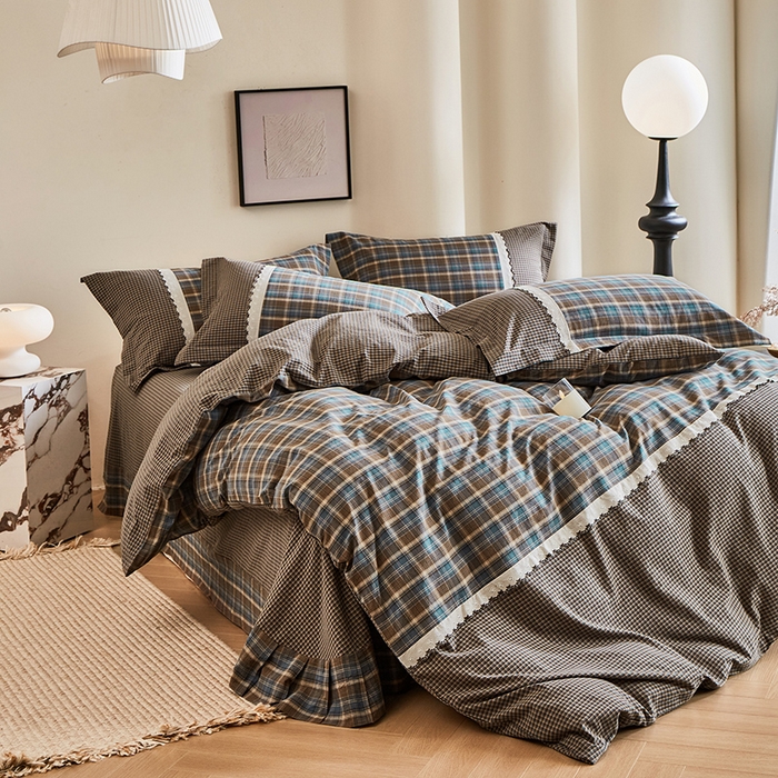 91家纺网 家纺一手货源 找家纺 喜四方 2026新款100%全棉纯棉色织水洗棉花边工艺款四件套-系列一 洛克