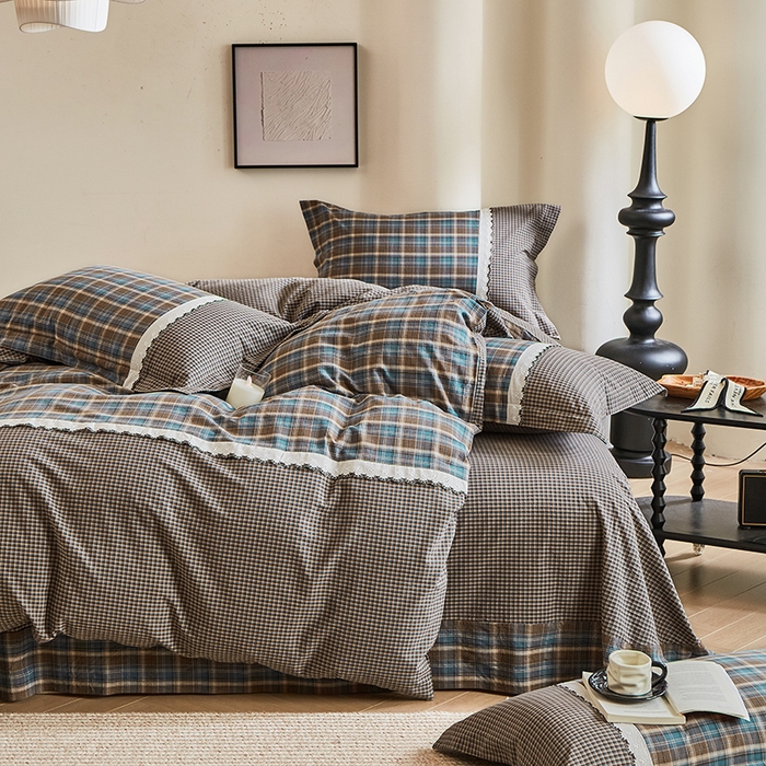 91家纺网 家纺一手货源 找家纺 喜四方 2026新款100%全棉纯棉色织水洗棉花边工艺款四件套-系列一 洛克