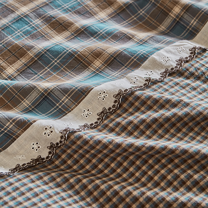 91家纺网 家纺一手货源 找家纺 喜四方 2026新款100%全棉纯棉色织水洗棉花边工艺款四件套-系列一 洛克