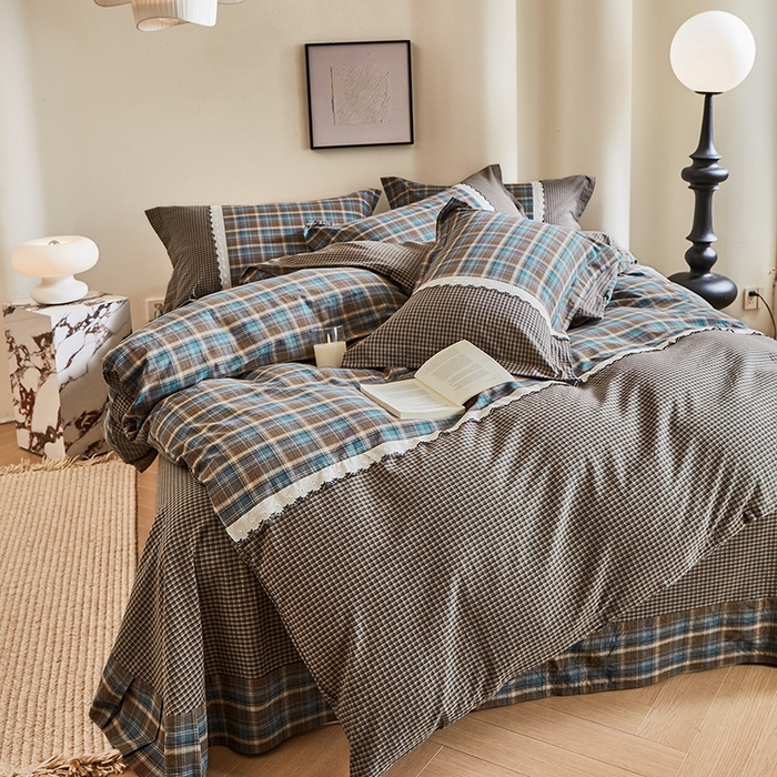 91家纺网 家纺一手货源 找家纺 喜四方 2026新款100%全棉纯棉色织水洗棉花边工艺款四件套-系列一 洛克