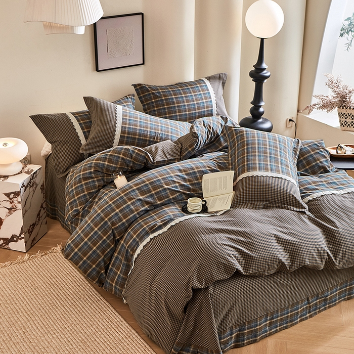 91家纺网 家纺一手货源 找家纺 喜四方 2026新款100%全棉纯棉色织水洗棉花边工艺款四件套-系列一 洛克