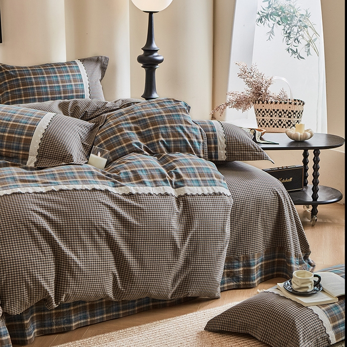 91家纺网 家纺一手货源 找家纺 喜四方 2026新款100%全棉纯棉色织水洗棉花边工艺款四件套-系列一 洛克