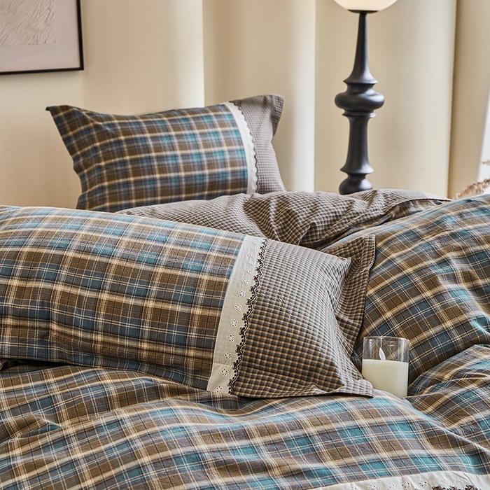 91家纺网 家纺一手货源 找家纺 喜四方 2026新款100%全棉纯棉色织水洗棉花边工艺款四件套-系列一 洛克