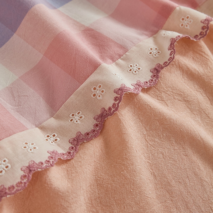 91家纺网 家纺一手货源 找家纺 喜四方 2026新款100%全棉纯棉色织水洗棉花边工艺款四件套-系列一 蜜糖-紫