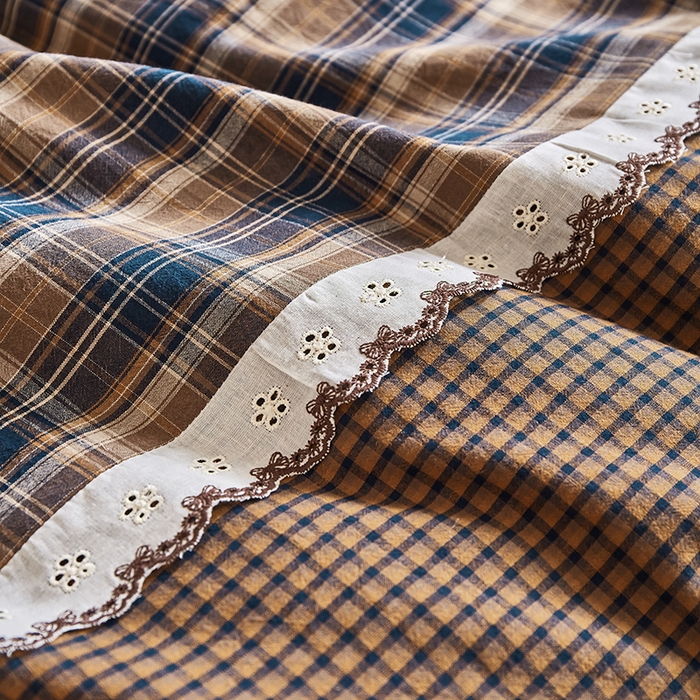 91家纺网 家纺一手货源 找家纺 喜四方 2026新款100%全棉纯棉色织水洗棉花边工艺款四件套-系列一 墨尔本-咖