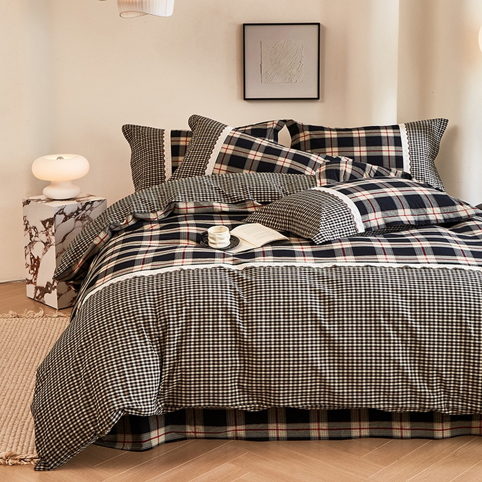 91家纺网 家纺一手货源 找家纺 喜四方 2026新款100%全棉纯棉色织水洗棉花边工艺款四件套-系列一 墨尔本-兰