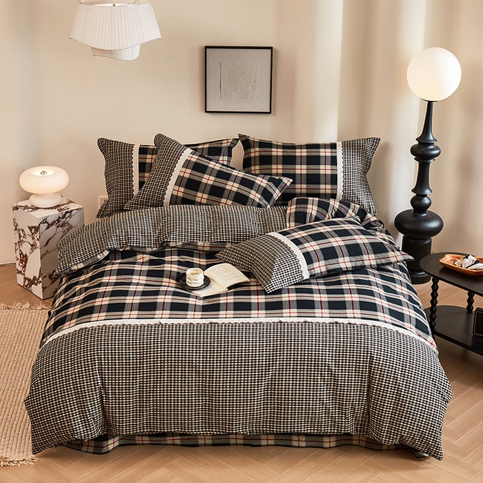 喜四方 2026新款100%全棉纯棉色织水洗棉花边工艺款四件套-系列一 墨尔本-兰