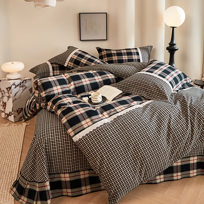 91家纺网 家纺一手货源 找家纺 喜四方 2026新款100%全棉纯棉色织水洗棉花边工艺款四件套-系列一 墨尔本-兰