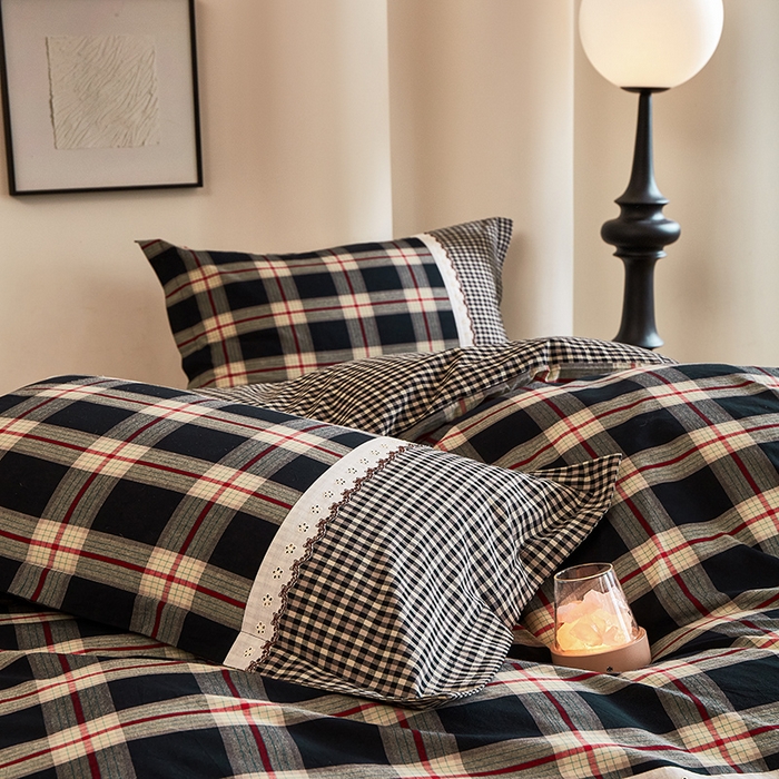 91家纺网 家纺一手货源 找家纺 喜四方 2026新款100%全棉纯棉色织水洗棉花边工艺款四件套-系列一 墨尔本-兰