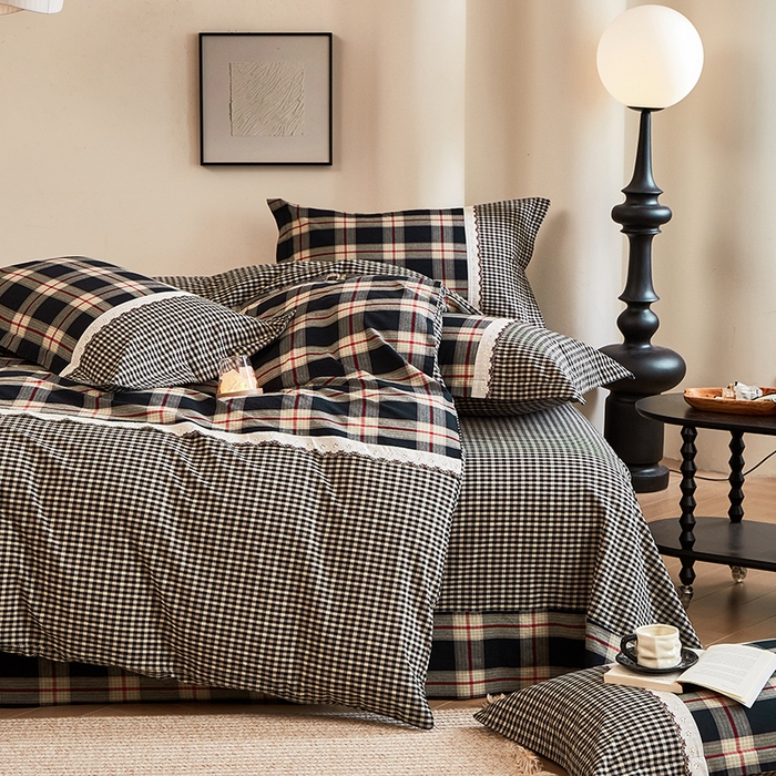 91家纺网 家纺一手货源 找家纺 喜四方 2026新款100%全棉纯棉色织水洗棉花边工艺款四件套-系列一 墨尔本-兰