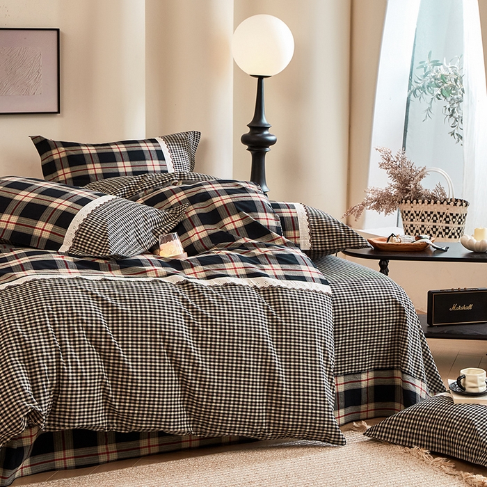 91家纺网 家纺一手货源 找家纺 喜四方 2026新款100%全棉纯棉色织水洗棉花边工艺款四件套-系列一 墨尔本-兰