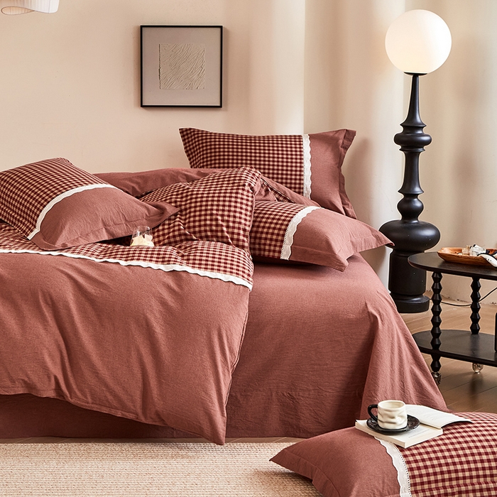 91家纺网 家纺一手货源 找家纺 喜四方 2026新款100%全棉纯棉色织水洗棉花边工艺款四件套-系列一 恬梦