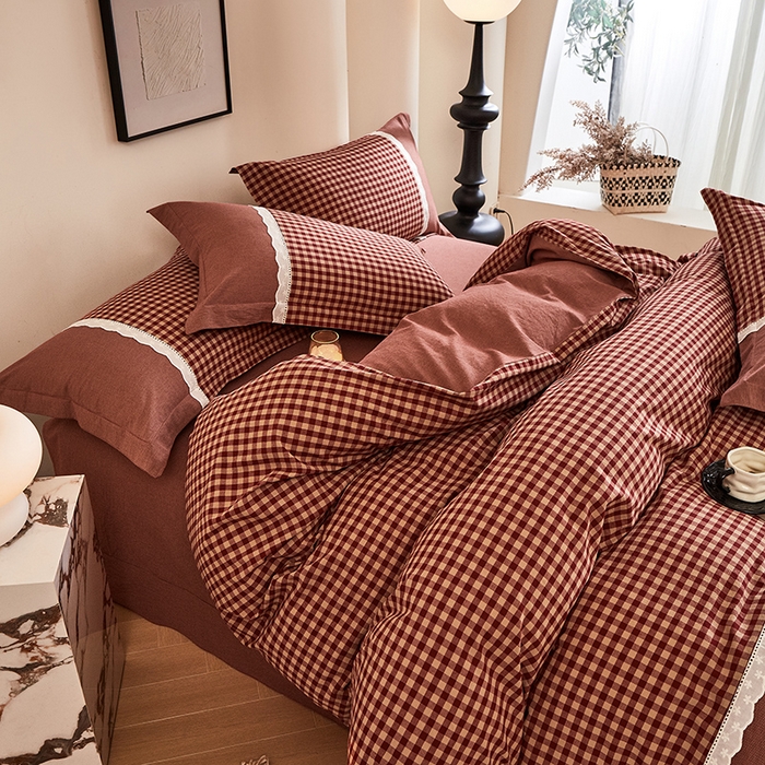 91家纺网 家纺一手货源 找家纺 喜四方 2026新款100%全棉纯棉色织水洗棉花边工艺款四件套-系列一 恬梦