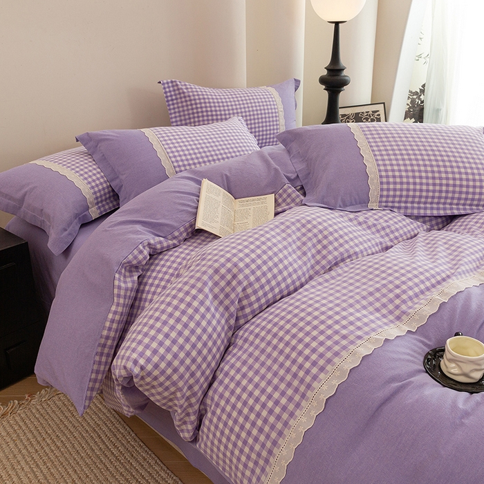 91家纺网 家纺一手货源 找家纺 喜四方 2026新款100%全棉纯棉色织水洗棉花边工艺款四件套-系列一 西西里