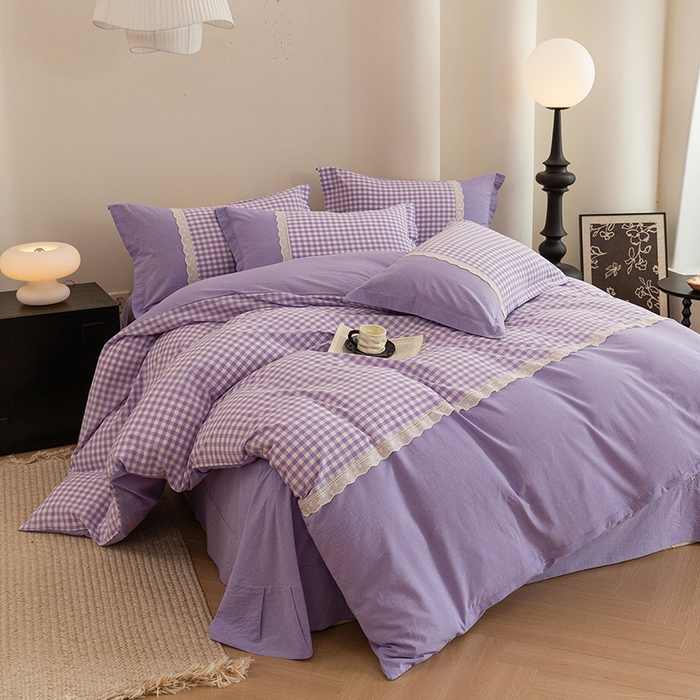 91家纺网 家纺一手货源 找家纺 喜四方 2026新款100%全棉纯棉色织水洗棉花边工艺款四件套-系列一 西西里