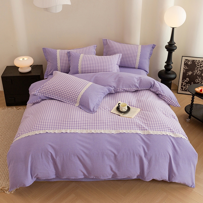 91家纺网 家纺一手货源 找家纺 喜四方 2026新款100%全棉纯棉色织水洗棉花边工艺款四件套-系列一 西西里