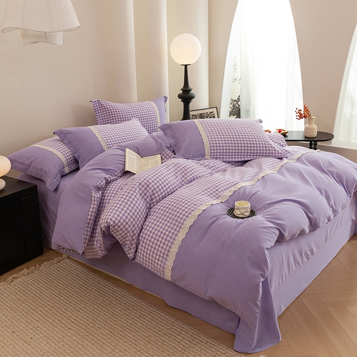 91家纺网 家纺一手货源 找家纺 喜四方 2026新款100%全棉纯棉色织水洗棉花边工艺款四件套-系列一 西西里