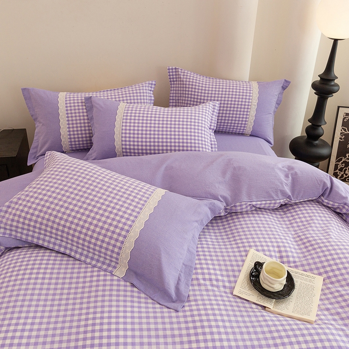 91家纺网 家纺一手货源 找家纺 喜四方 2026新款100%全棉纯棉色织水洗棉花边工艺款四件套-系列一 西西里