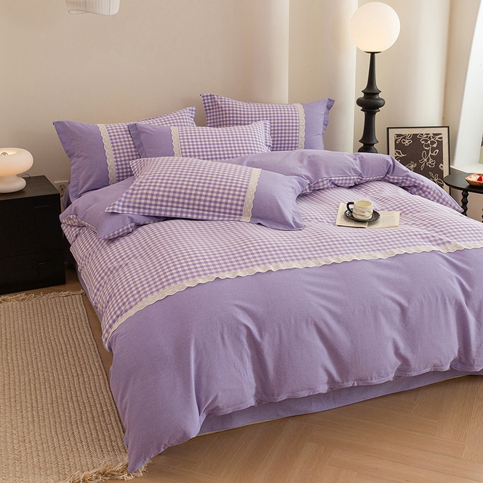 91家纺网 家纺一手货源 找家纺 喜四方 2026新款100%全棉纯棉色织水洗棉花边工艺款四件套-系列一 西西里