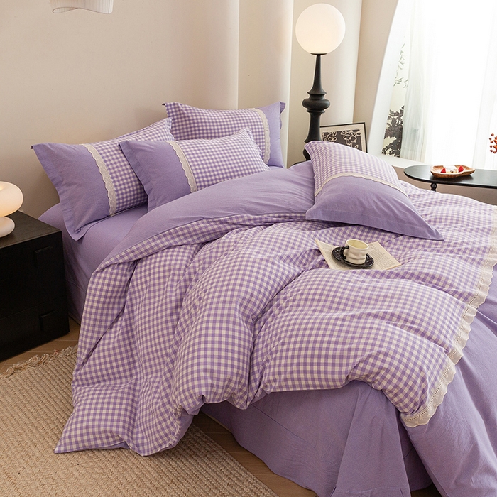 91家纺网 家纺一手货源 找家纺 喜四方 2026新款100%全棉纯棉色织水洗棉花边工艺款四件套-系列一 西西里