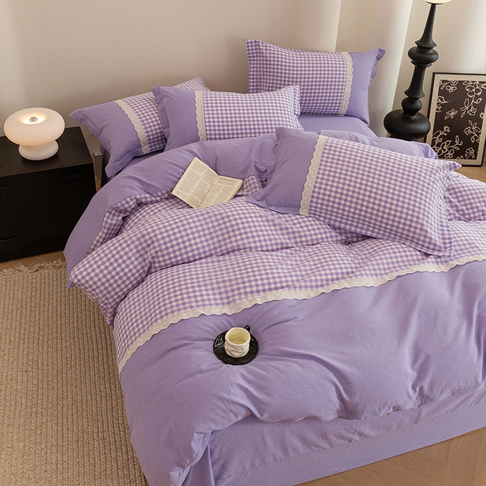 91家纺网 家纺一手货源 找家纺 喜四方 2026新款100%全棉纯棉色织水洗棉花边工艺款四件套-系列一 西西里