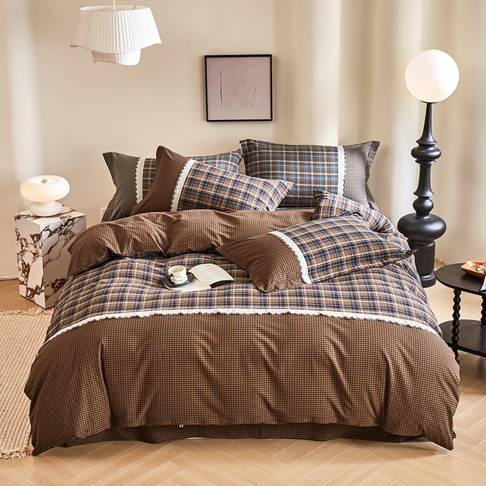 91家纺网 家纺一手货源 找家纺 （总）喜四方 2026新款100%全棉纯棉色织水洗棉花边工艺款四件套-系列一