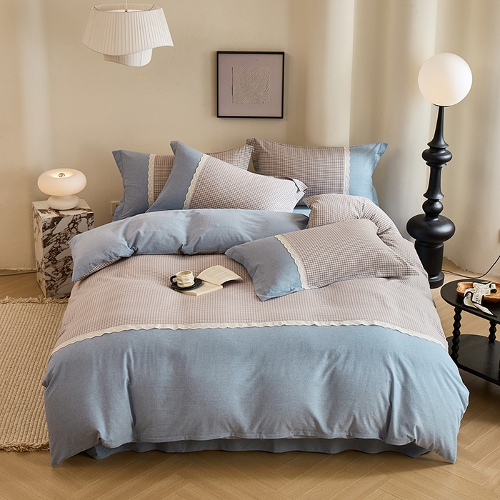 91家纺网 家纺一手货源 找家纺 （总）喜四方 2026新款100%全棉纯棉色织水洗棉花边工艺款四件套-系列一