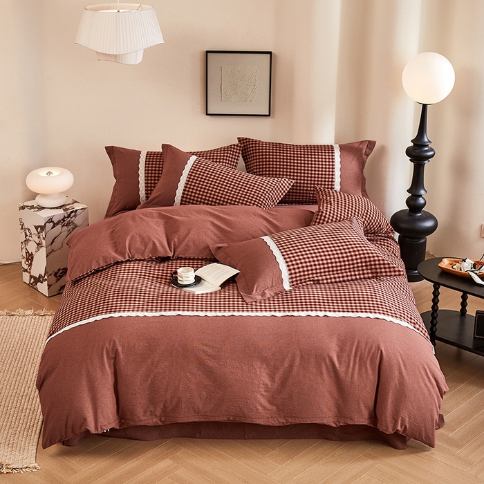 91家纺网 家纺一手货源 找家纺 （总）喜四方 2026新款100%全棉纯棉色织水洗棉花边工艺款四件套-系列一