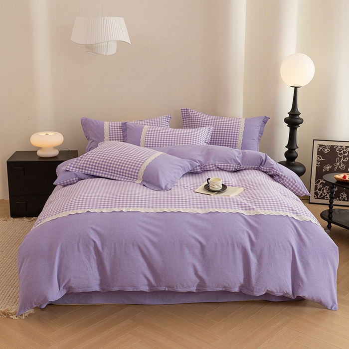 91家纺网 家纺一手货源 找家纺 （总）喜四方 2026新款100%全棉纯棉色织水洗棉花边工艺款四件套-系列一