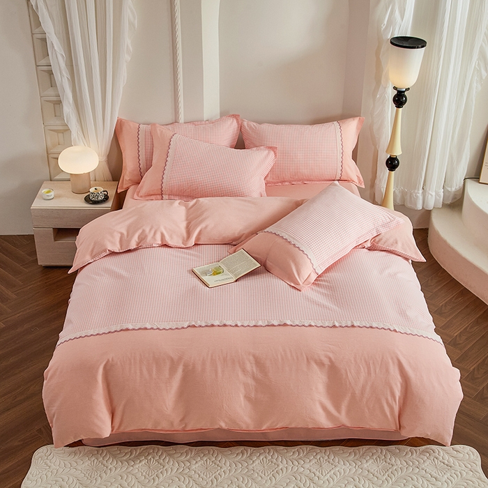 91家纺网 家纺一手货源 找家纺 （总）喜四方 2026新款100%全棉纯棉色织水洗棉花边工艺款四件套-系列一