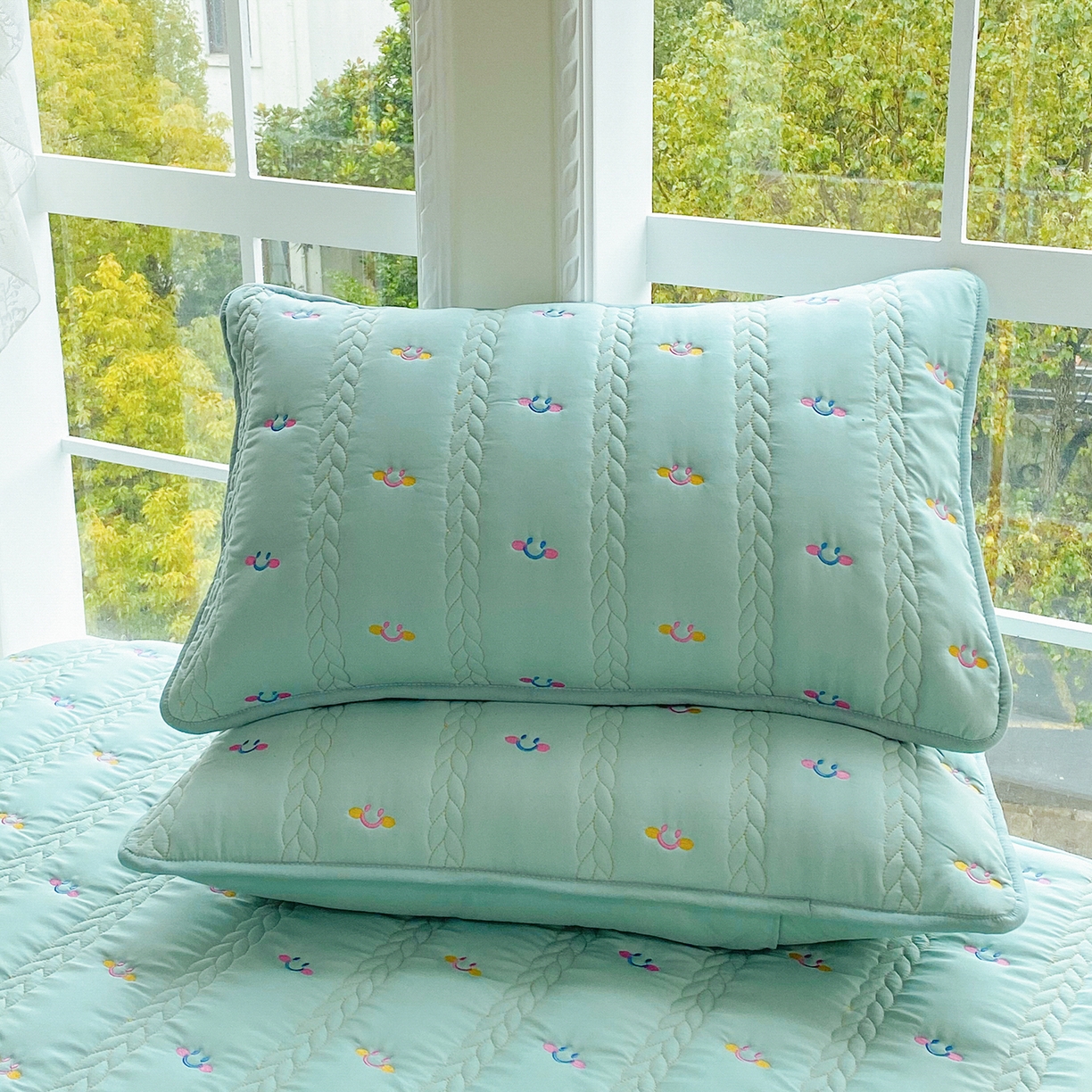 91家纺网 家纺一手货源 找家纺 尊康家纺（原磊科） 2026新款奶昔棉抗菌夹棉床裙款床笠-云尚系列 云尚-薄荷绿