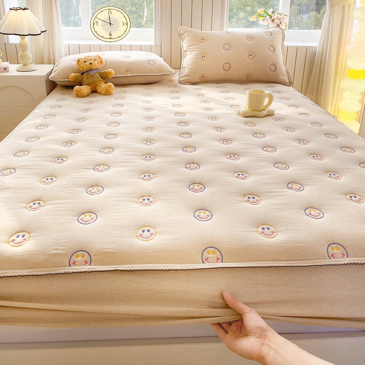 91家纺网 家纺一手货源 找家纺 尊康家纺（原磊科） 2026新款全棉水洗棉色织大豆棉床笠-艾薇儿系列 艾薇儿-香槟