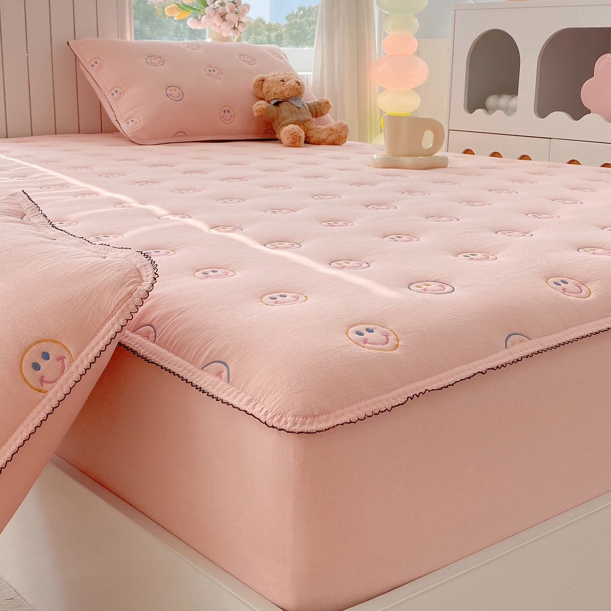 91家纺网 家纺一手货源 找家纺 （总）尊康家纺（原磊科） 2026新款全棉水洗棉色织大豆棉床笠-艾薇儿系列