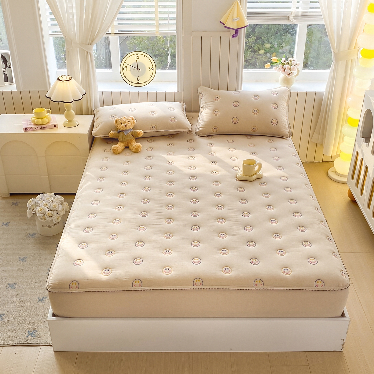 91家纺网 家纺一手货源 找家纺 尊康家纺（原磊科） 2026新款全棉水洗棉色织大豆棉床笠-艾薇儿系列 艾薇儿-香槟