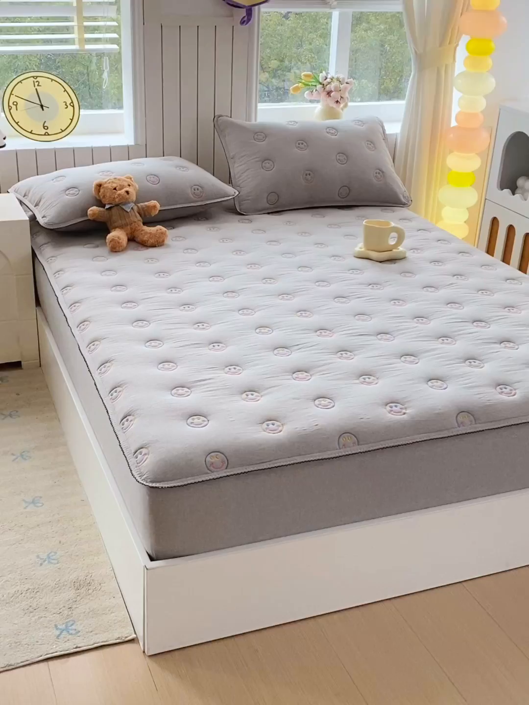 91家纺网 家纺一手货源 找家纺 尊康家纺（原磊科） 2026新款全棉水洗棉色织大豆棉床笠-艾薇儿系列 艾薇儿-绅士灰