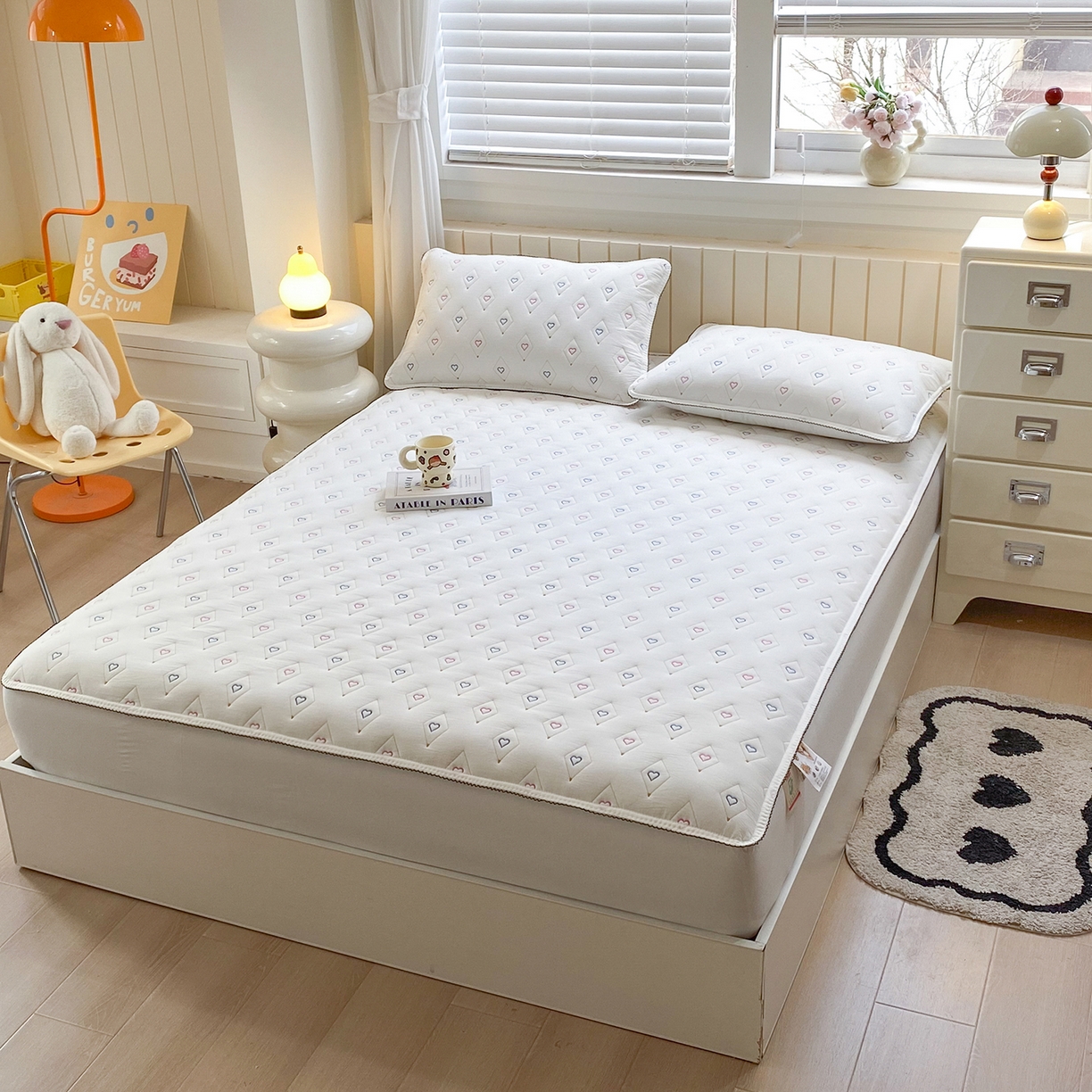 91家纺网 家纺一手货源 找家纺 尊康家纺（原磊科） 2026新款全棉水洗棉色织大豆棉床笠-心语系列 心语-珍珠白