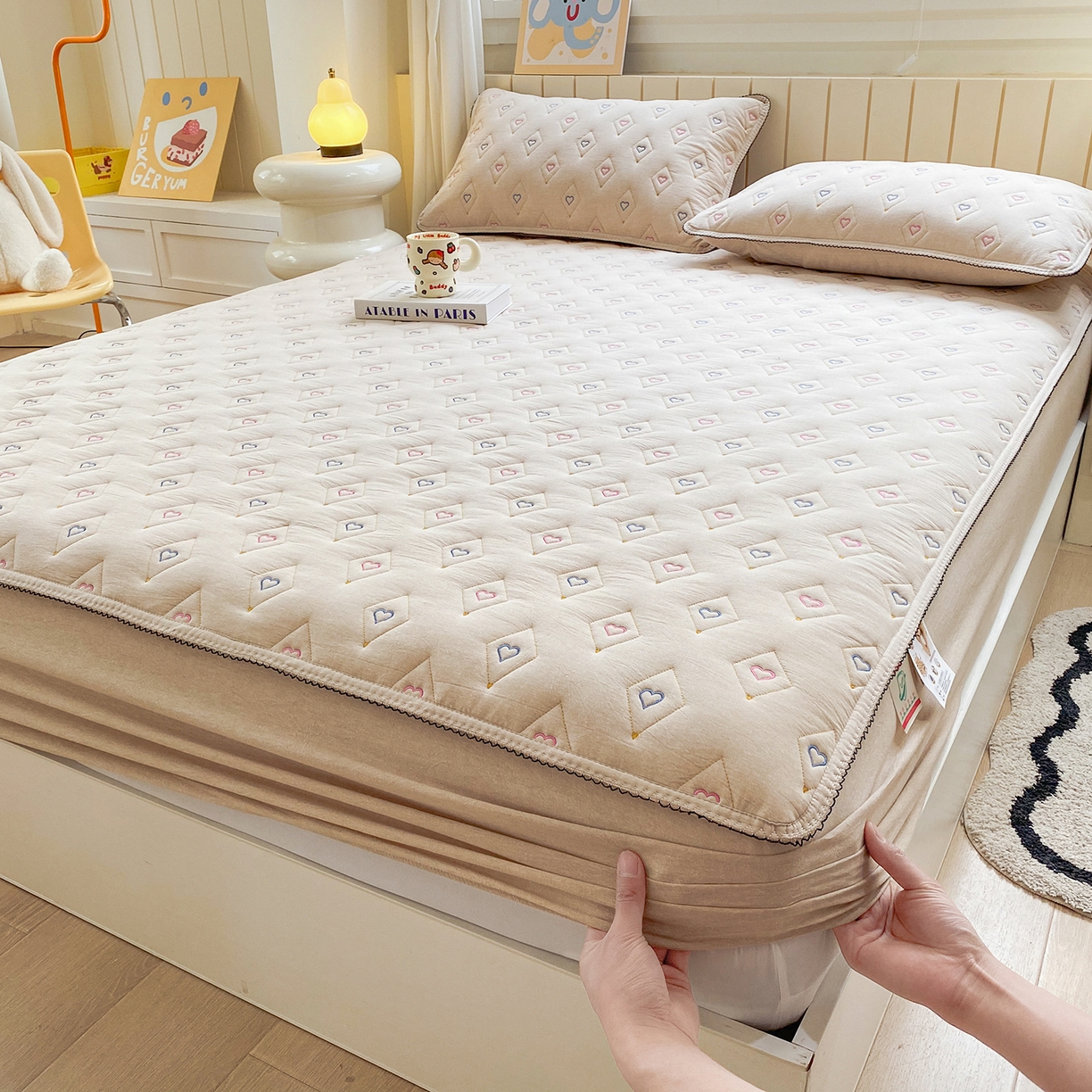 91家纺网 家纺一手货源 找家纺 （总）尊康家纺（原磊科） 2026新款全棉水洗棉色织大豆棉床笠-心语系列