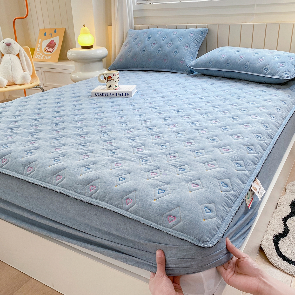 91家纺网 家纺一手货源 找家纺 （总）尊康家纺（原磊科） 2026新款全棉水洗棉色织大豆棉床笠-心语系列