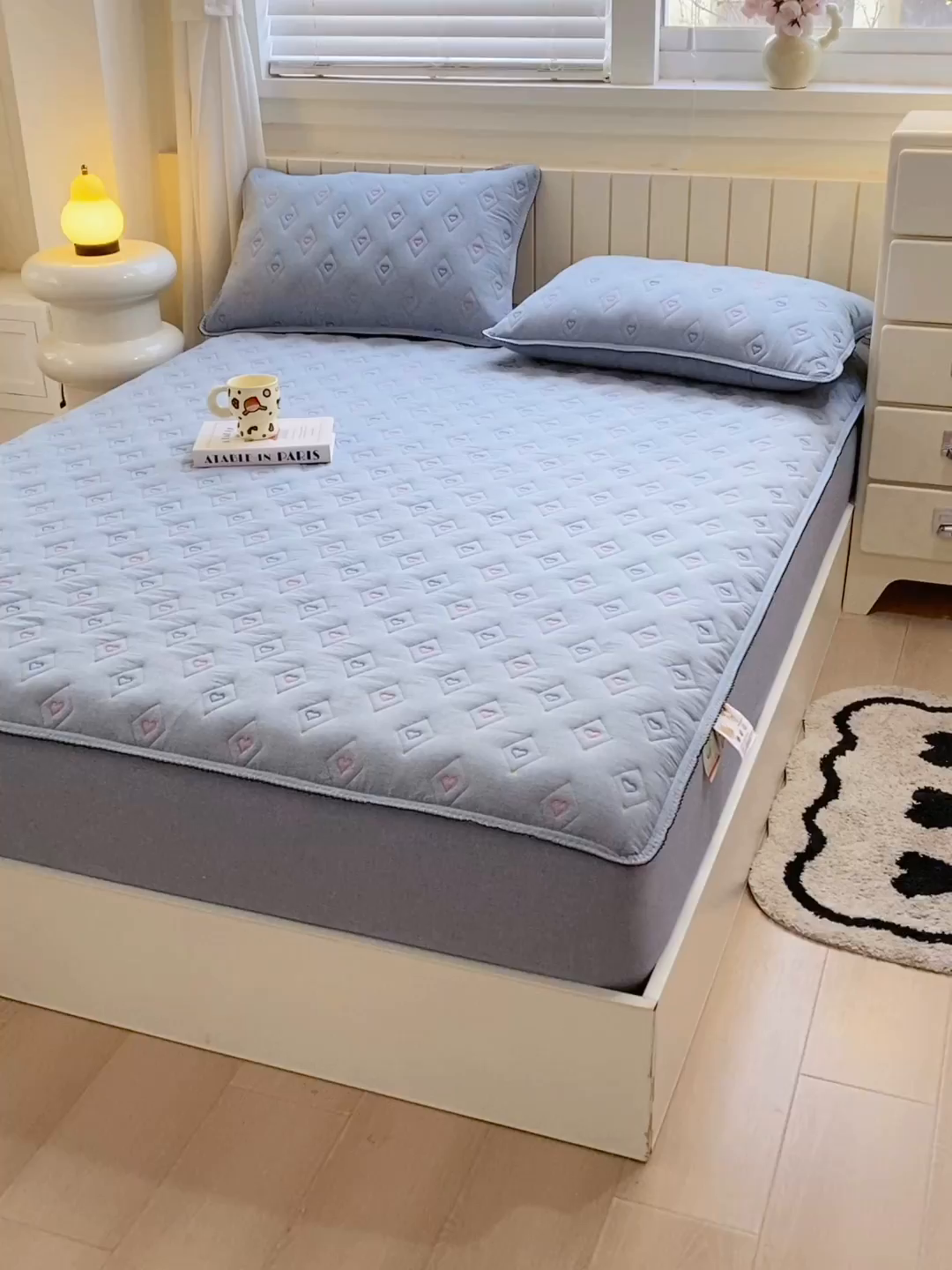 91家纺网 家纺一手货源 找家纺 尊康家纺（原磊科） 2026新款全棉水洗棉色织大豆棉床笠-心语系列 心语-天空蓝