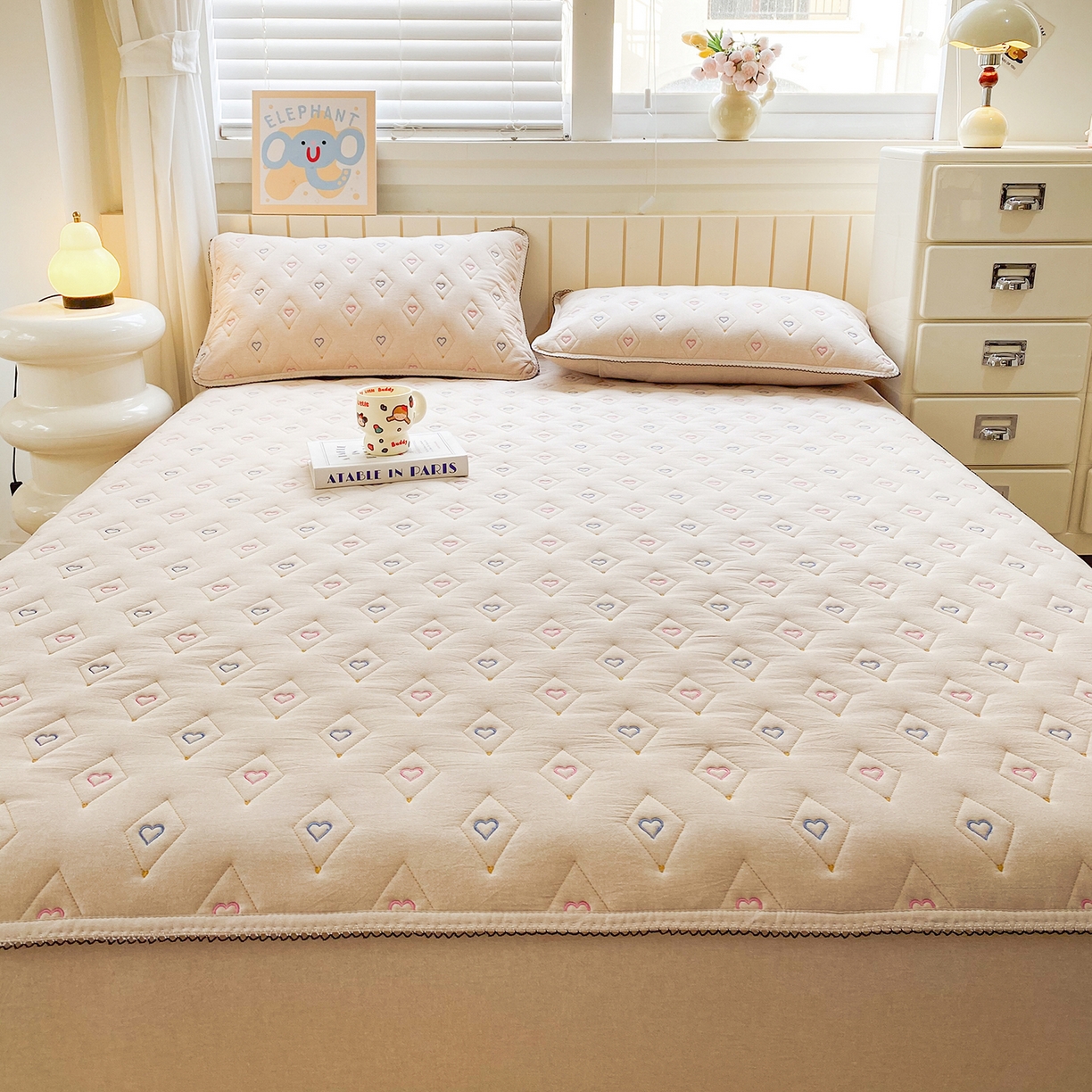 91家纺网 家纺一手货源 找家纺 尊康家纺（原磊科） 2026新款全棉水洗棉色织大豆棉床笠-心语系列 心语-香槟