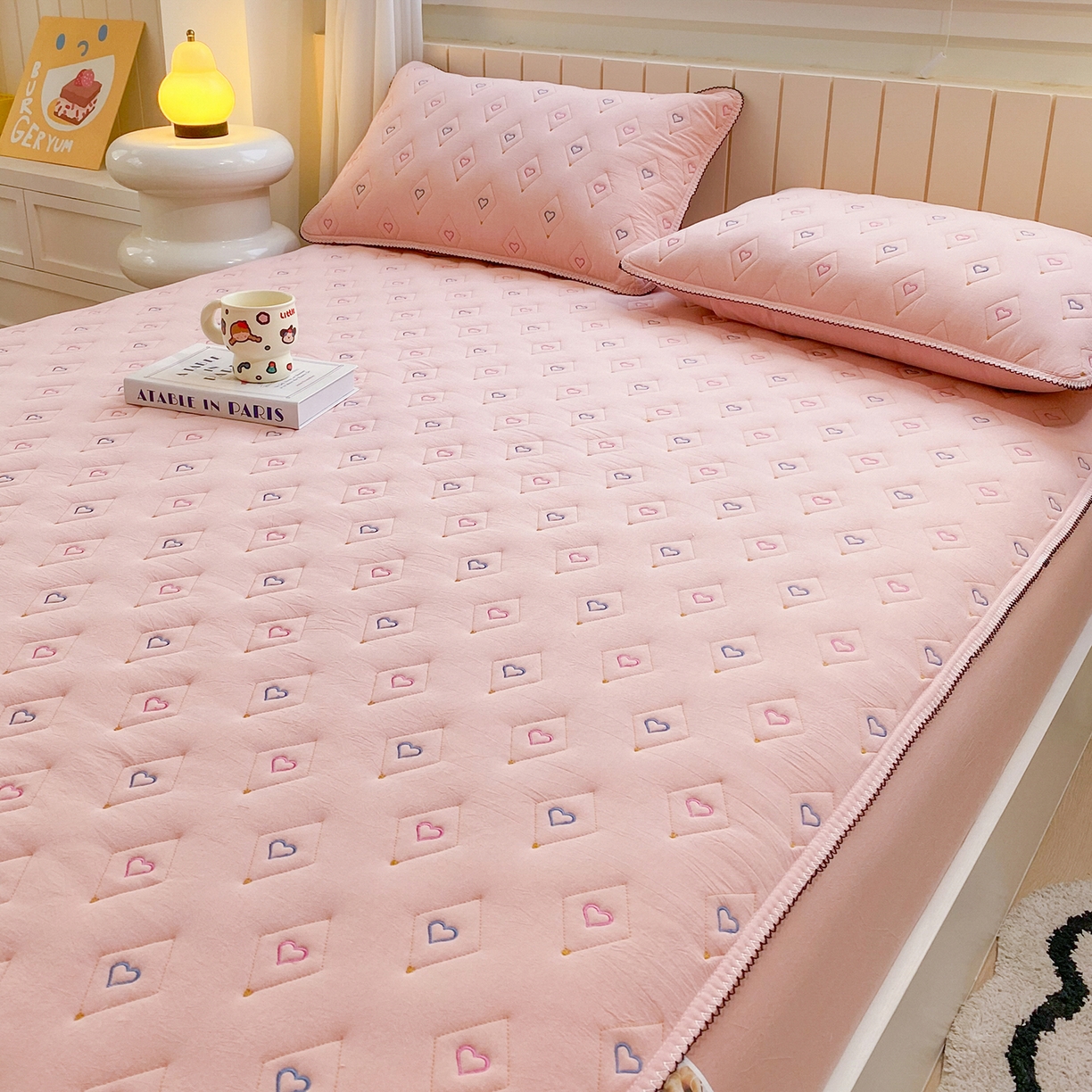 91家纺网 家纺一手货源 找家纺 尊康家纺（原磊科） 2026新款全棉水洗棉色织大豆棉床笠-心语系列 心语-粉玉